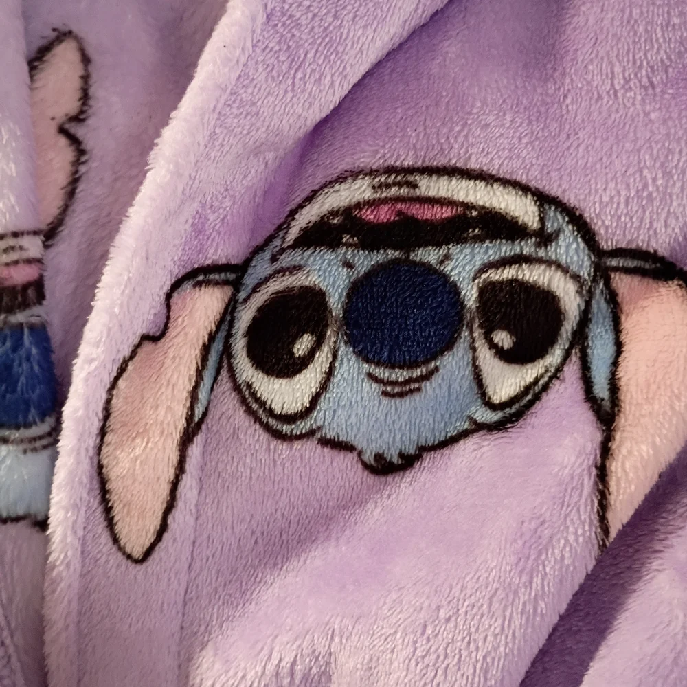 Disney Stitch Girls XS (4/5) Hooded Fleece Robe Purple Graphic Print Long Sleeve